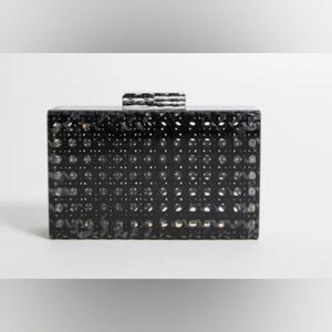 Women Acrylic Clutch Purse Woven Pattern Handbag Box Crossbody Black Gold Chain